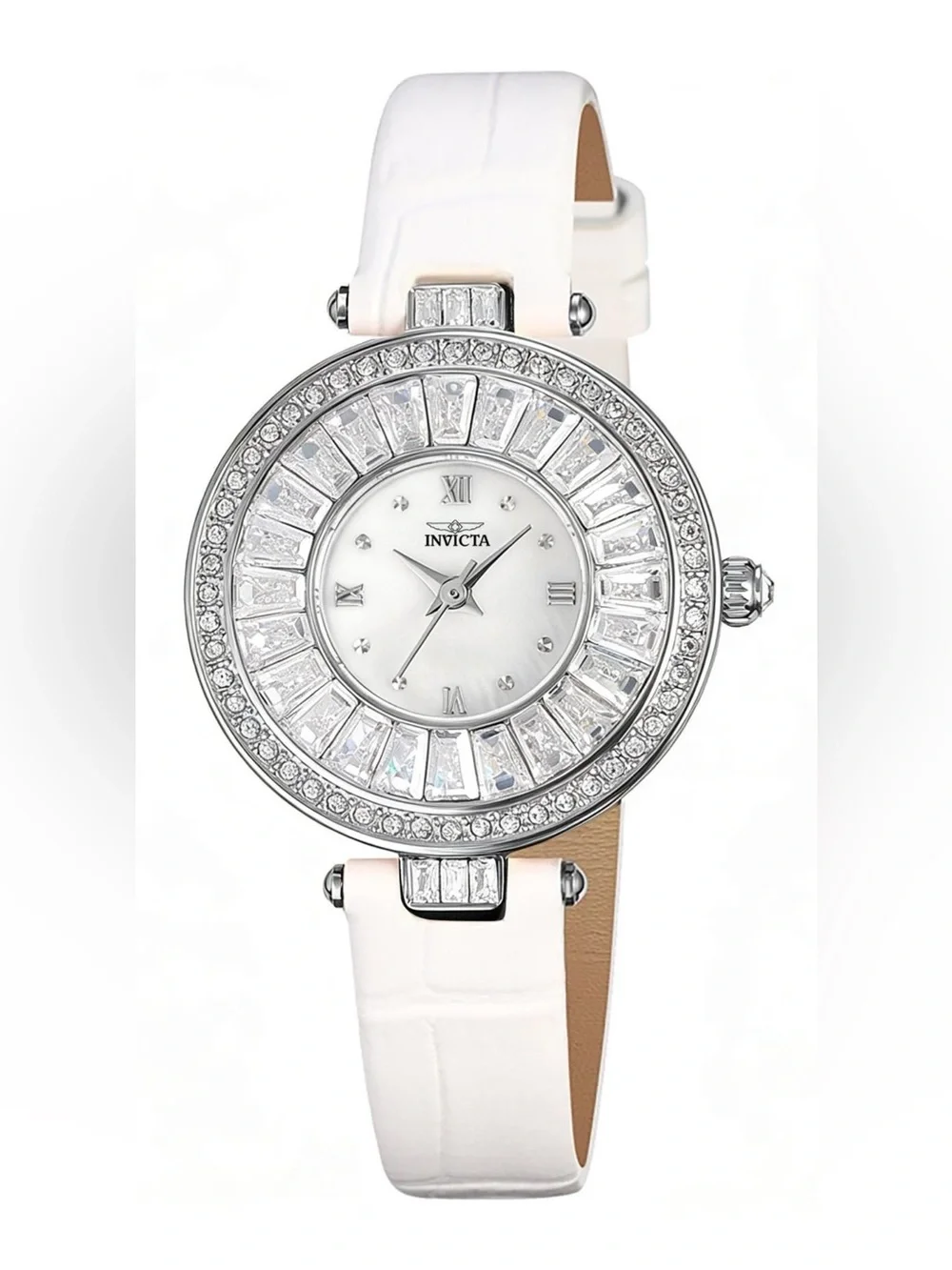 Invicta Celestial Lady 30mm Silver Tone Case White Leather Band - 70352